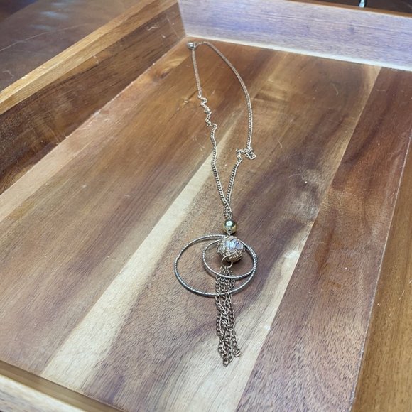 Double Hoop Tassel Long Boho Chain Necklace - Picture 3 of 9